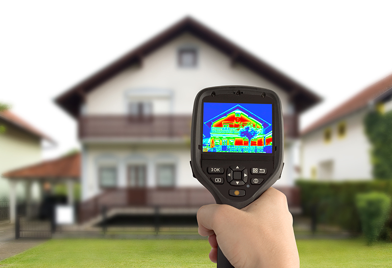 Infrared thermal imaging cameras being used on residential home